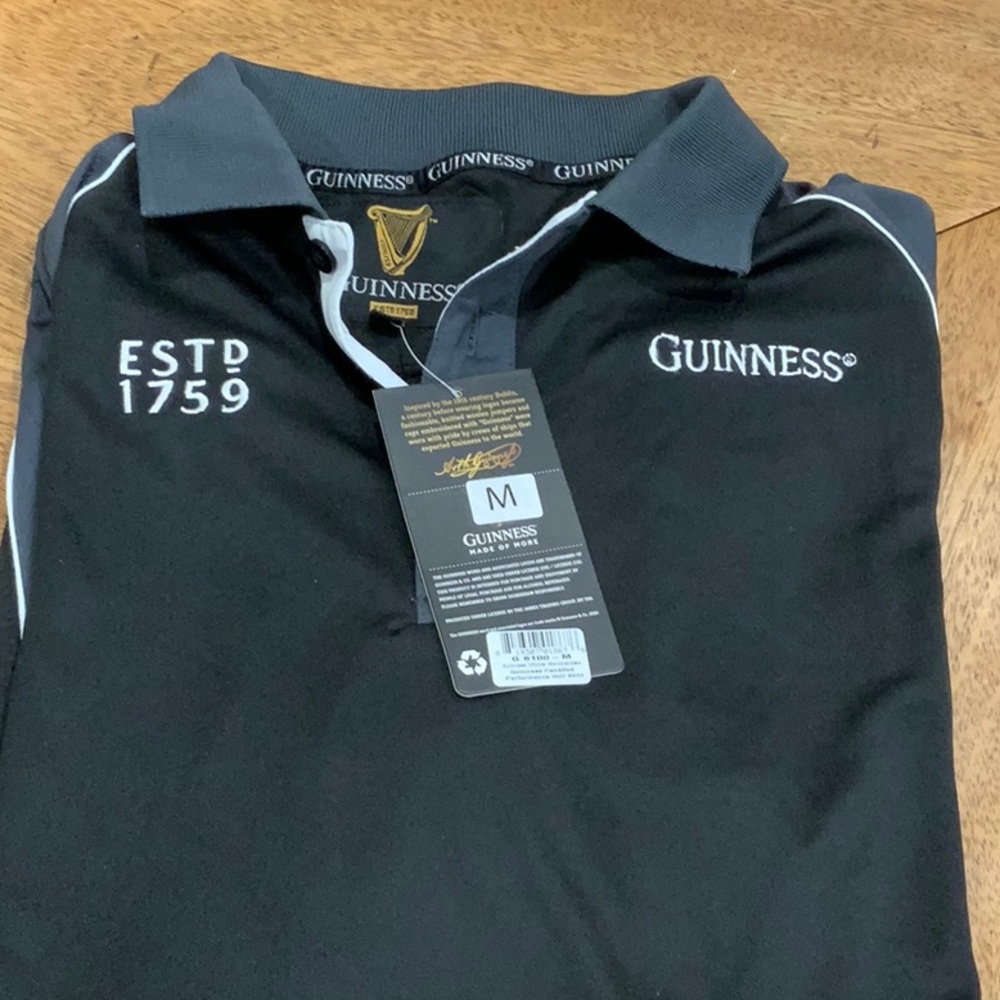 Guinness grey/black and white golf polo- MED